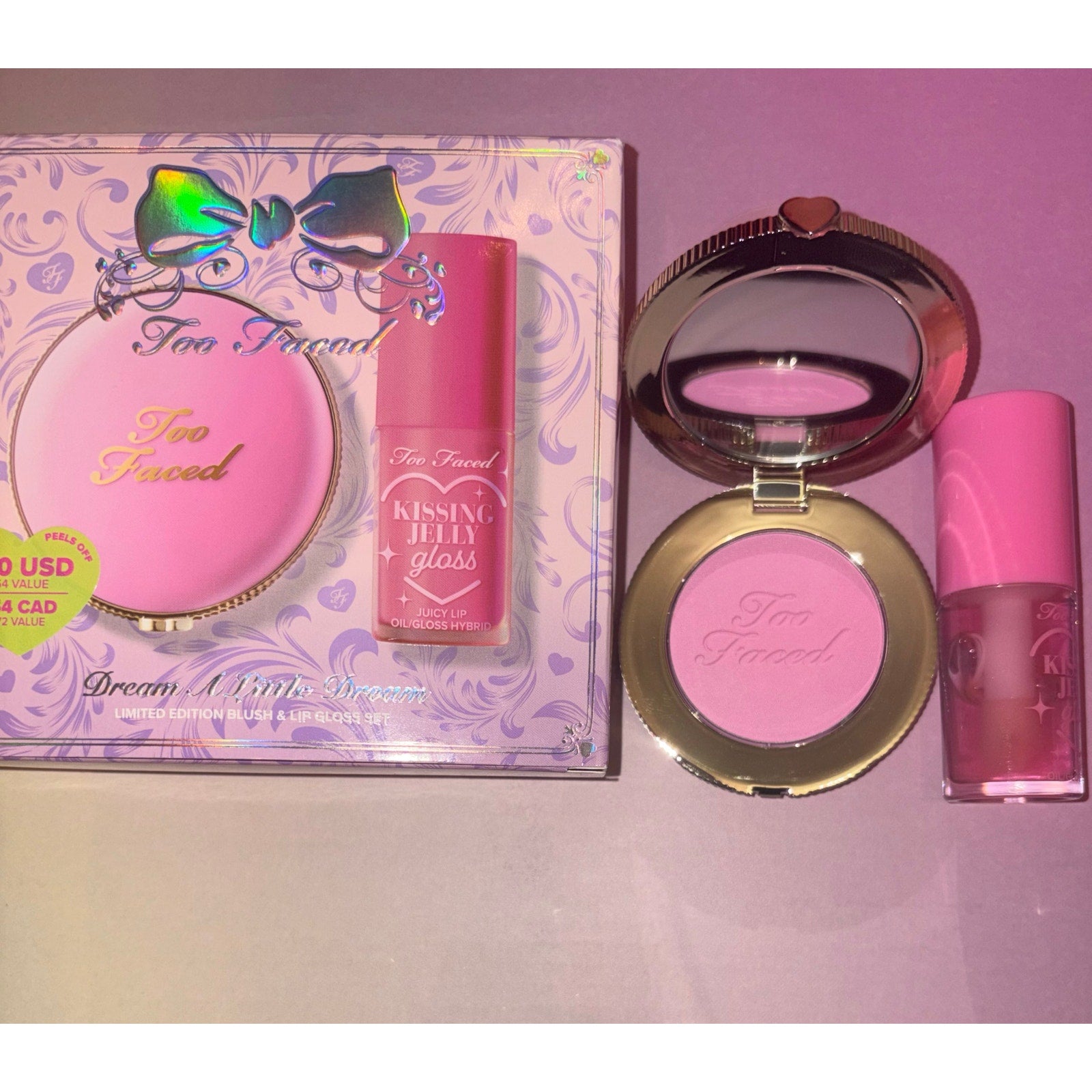 Too Faced Dream a Little Dream Makeup Gift Set: Cloud Crush Blush & Kissing Jelly Lip Oil 0.32 Oz