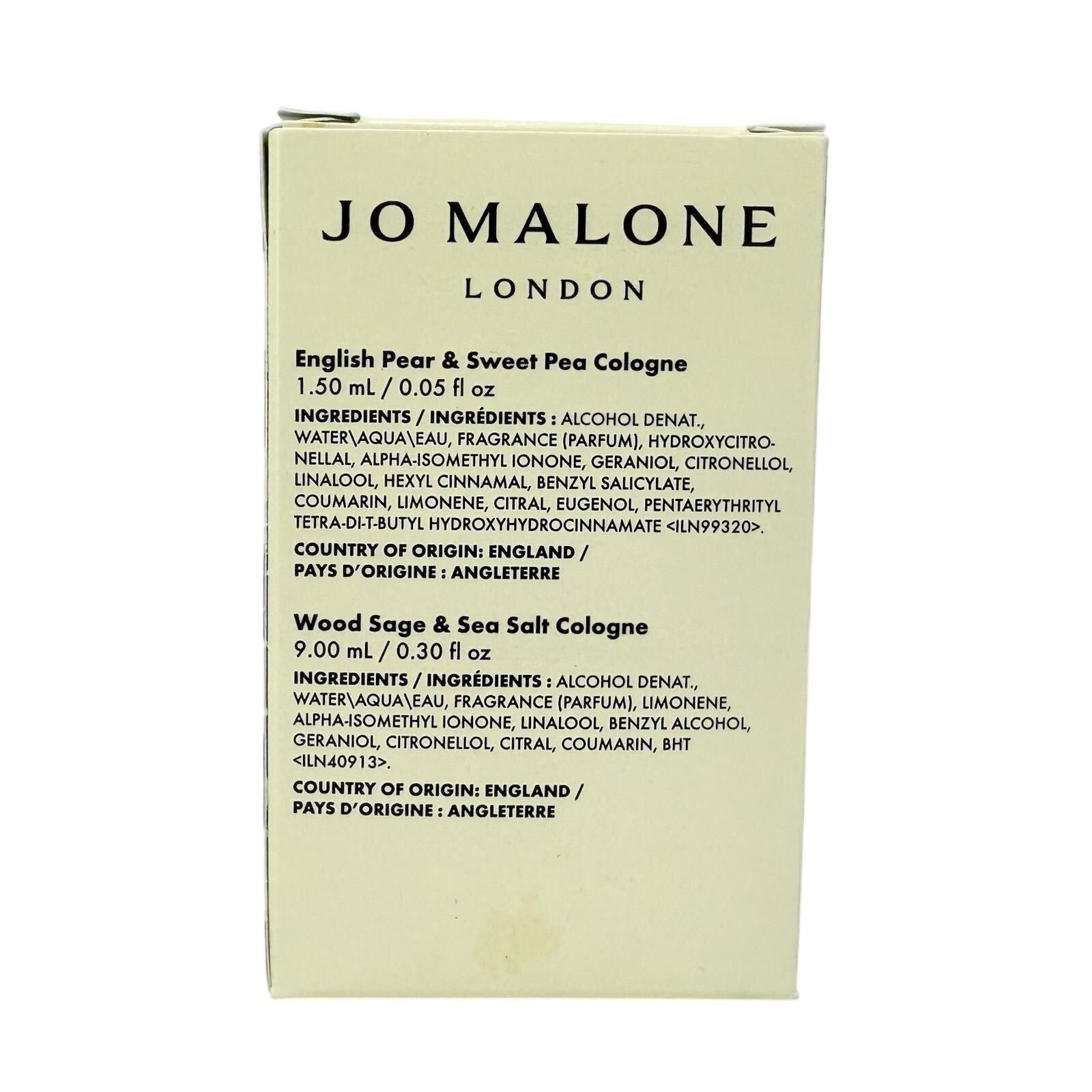 Jo Malone Wood Sage & Sea Salt 9ml + English Pear & Sweet Pea 1.5ml Cologne Set